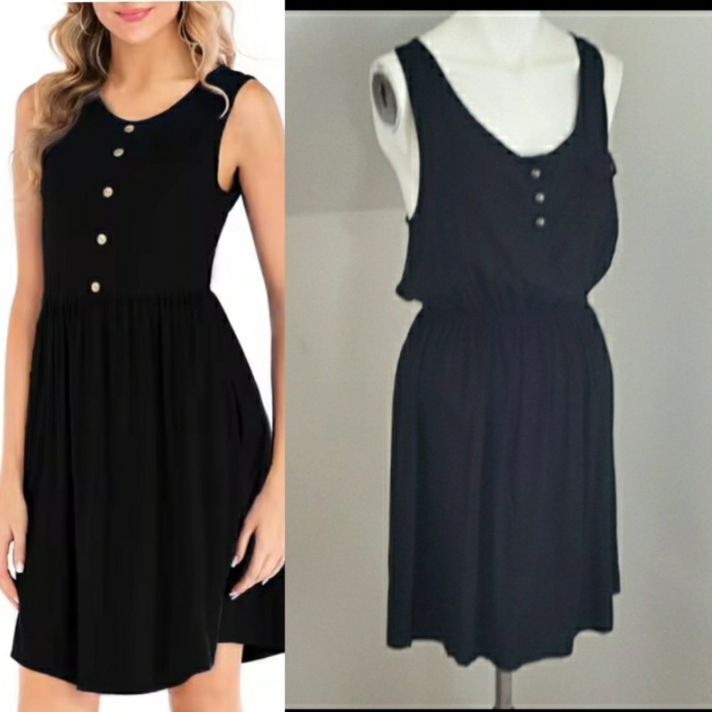 Vintage Havana black rayon sleeveless racerback elastic waist dress, Size M